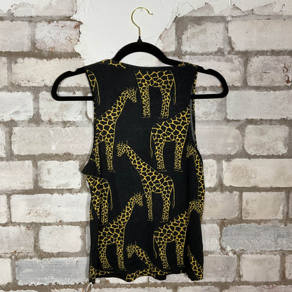 Giraffe Print Unwantee Upcycle Tank Top upcycled by Unwantees, sustainable fashion made in great Britain from vintage graphic tshirt rear view