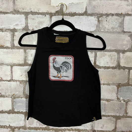 Cockledoodledoo Racerback Unwantee Upcycle Tank Top upcycled by Unwantees, sustainable fashion made in great Britain from vintage graphic tshirt