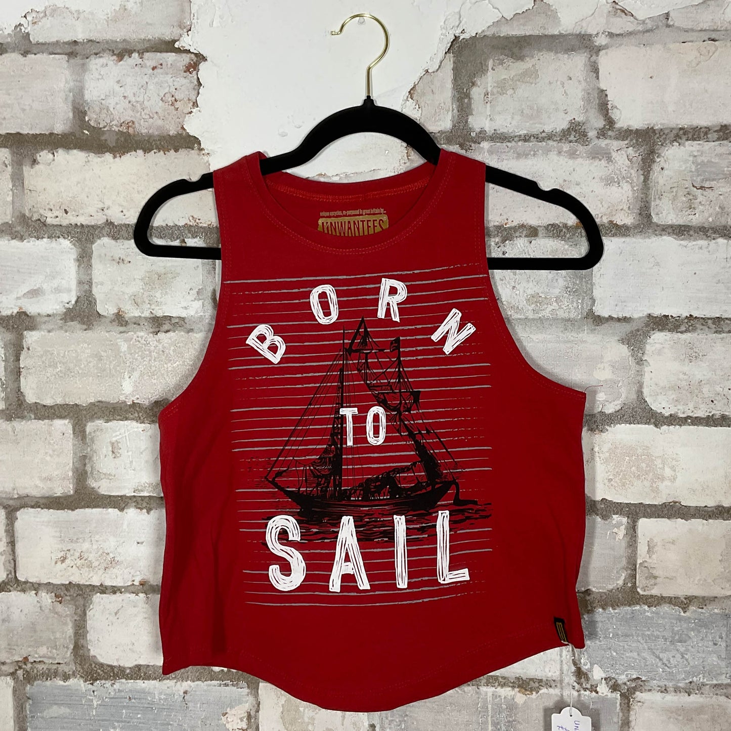 Born to Sail Racerback Unwantee Upcycle Tank Top upcycled by Unwantees, sustainable fashion made in great Britain from vintage graphic tshirt