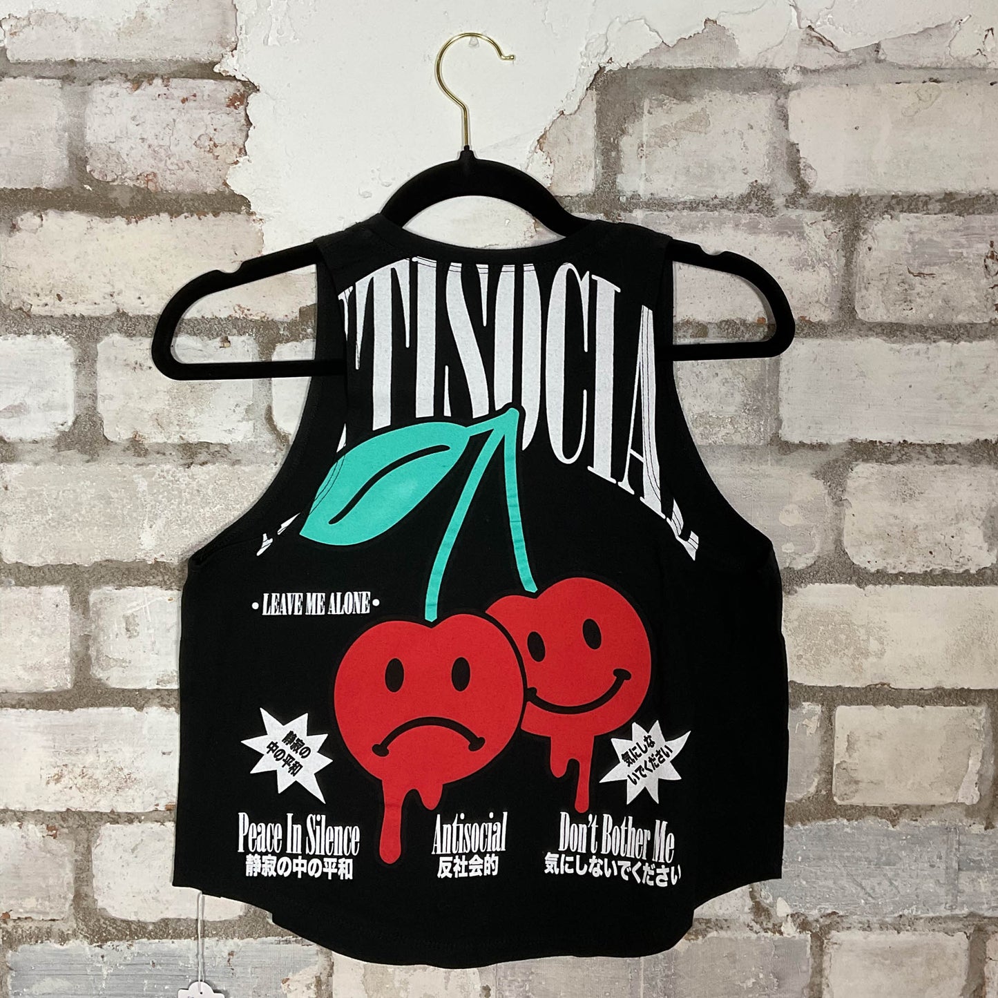 Anti social Racerback Unwantee Upcycle Tank Top upcycled by Unwantees, sustainable fashion made in great Britain from vintage graphic tshirt rear view