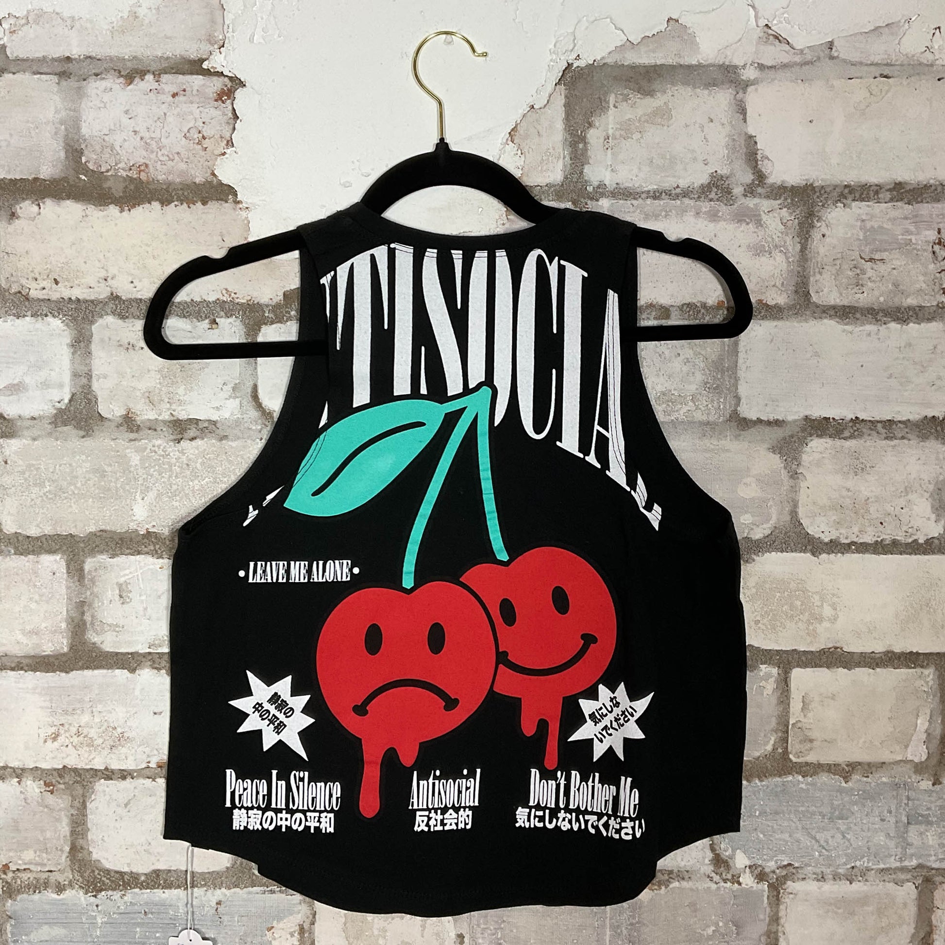 Anti social Racerback Unwantee Upcycle Tank Top upcycled by Unwantees, sustainable fashion made in great Britain from vintage graphic tshirt rear view