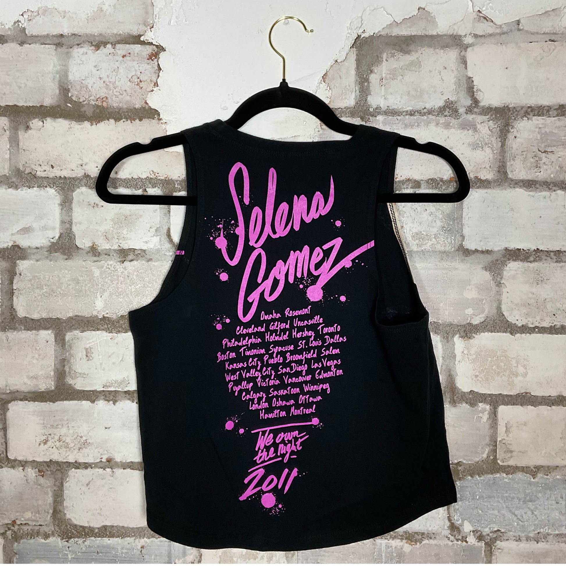 Selena Gomez 2011 design Unwantee Upcycle Tank Top upcycled by Unwantees, sustainable fashion made in great Britain from vintage graphic tshirt back print