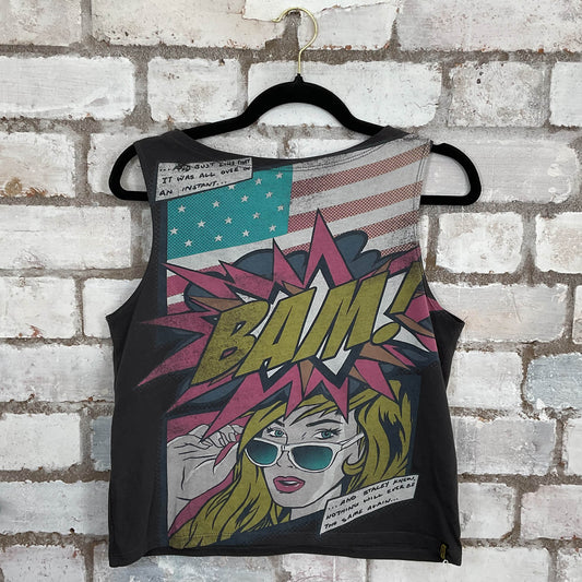 Pop Art BAM Illustration Slack Neck design Unwantee Upcycle Tank Top upcycled by Unwantees, sustainable fashion made in great Britain from vintage graphic tshirt