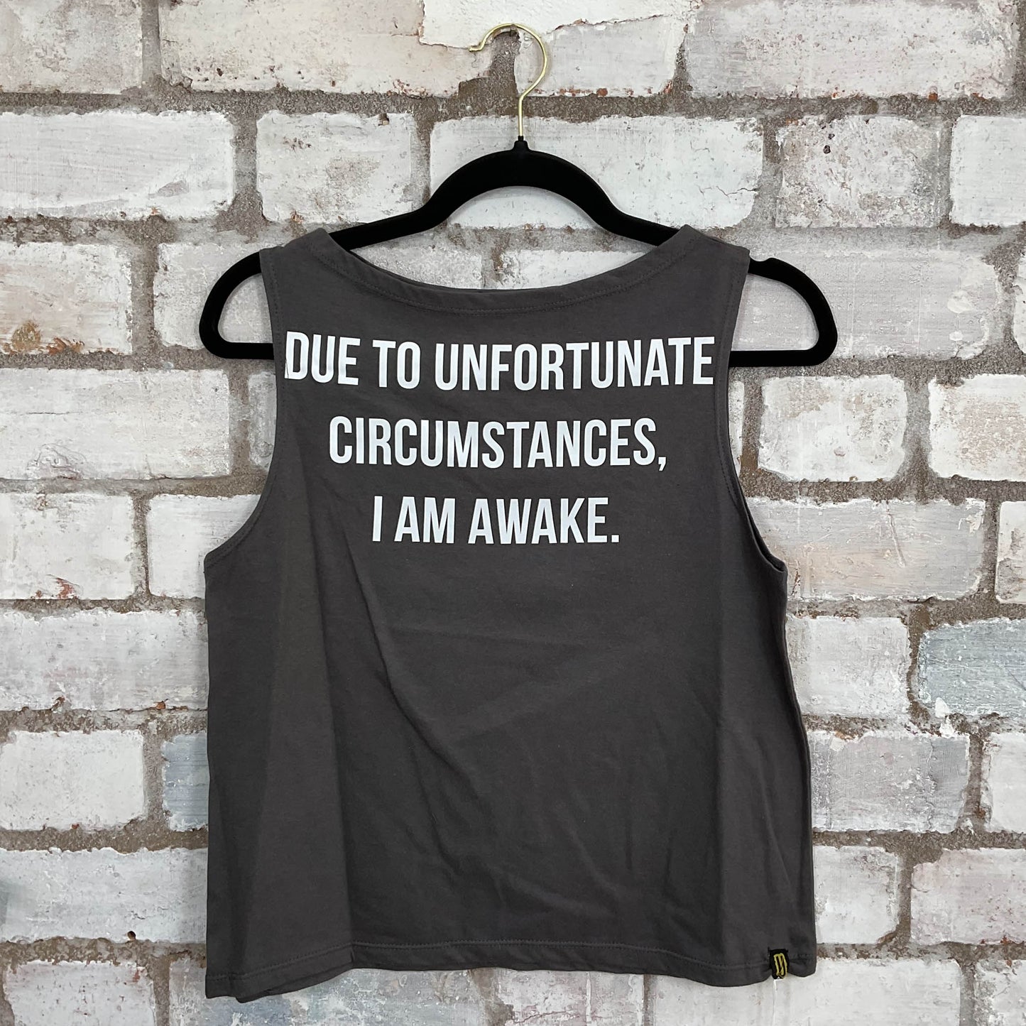 I am awake funny text design Unwantee Upcycle Tank Top upcycled by Unwantees, sustainable fashion made in great Britain from vintage graphic tshirt