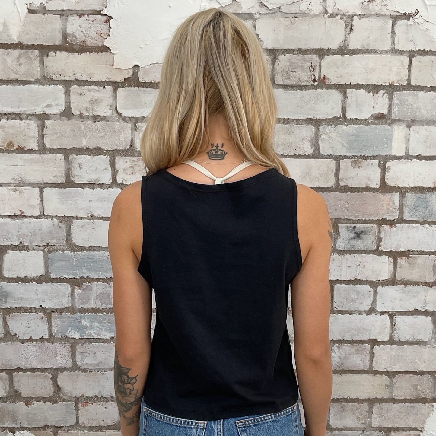 Everly Brothers graphic print tshirt recycled into sleeveless vest top, sustainable upcycled fashion, British recycled fashion brand, slow fashion, eco conscious band graphic tshirt upcycled by Unwantees, recycled tshirt otherwise destined for landfill.  Rock music style graphic tshirt upcycled by Unwantees, Grey Slash Neck tank top, upcycled in the UK by unwantees. Sustainable upcycled fashion