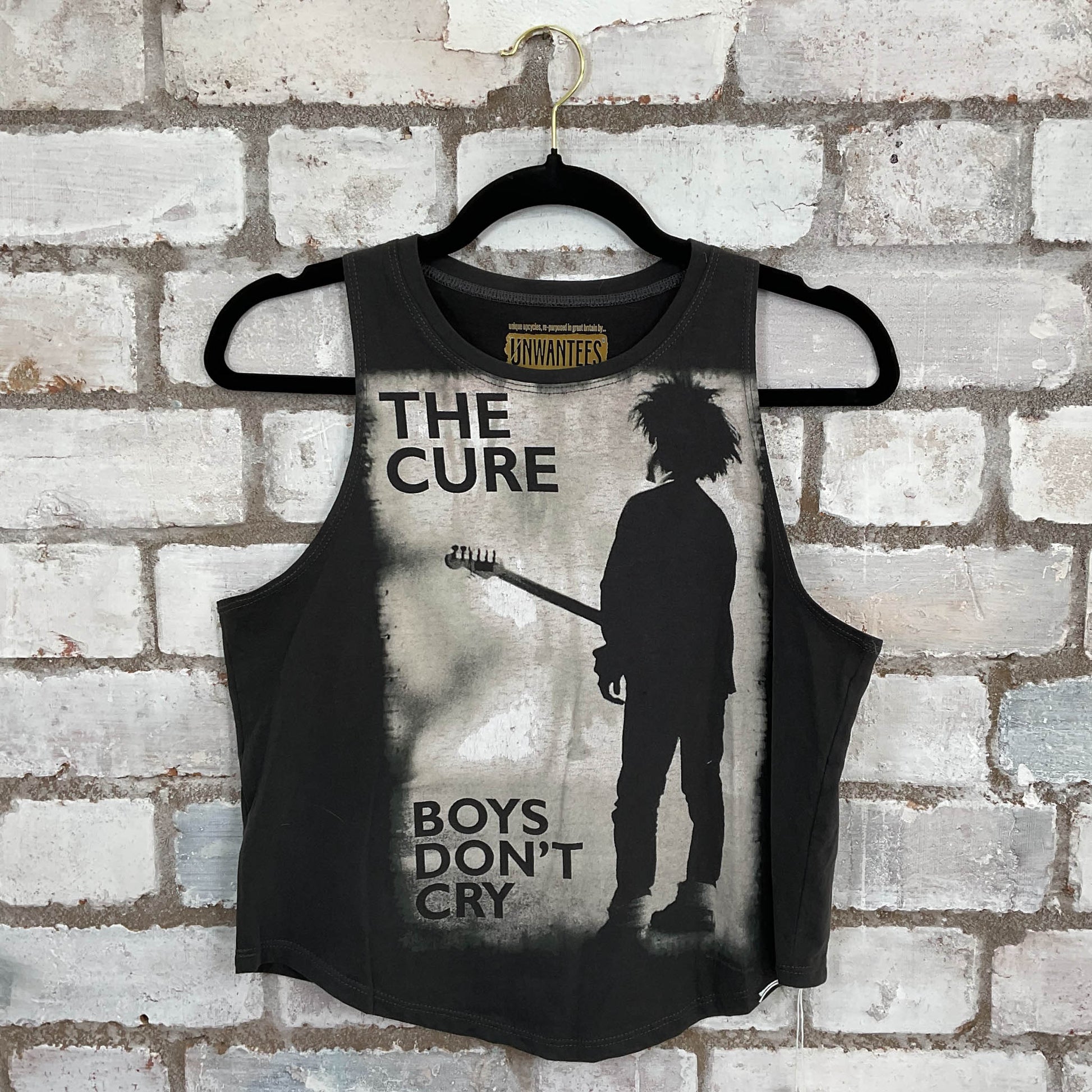 Boys-Dont-Cry-The-Cure-Racerback Upcycle Tank Top upcycled by Unwantees, sustainable fashion made in great Britain from vintage graphic tshirt