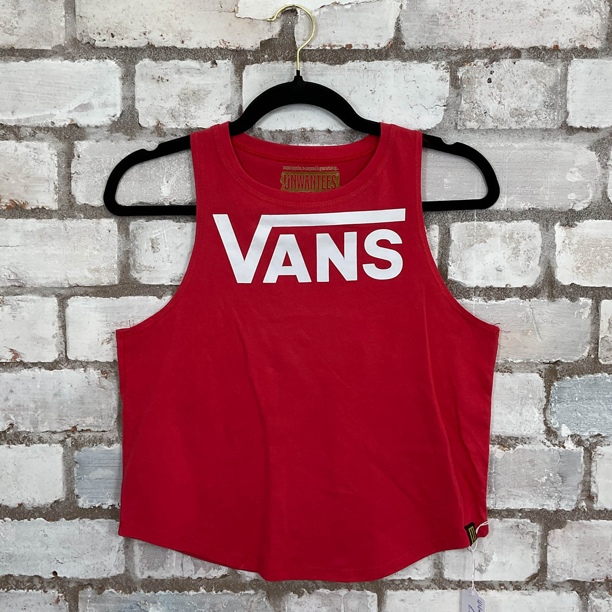 Red Vans Skater Brand Unwantee Tank Top upcycled by Unwantees, sustainable fashion made in great Britain from vintage graphic tshirt 