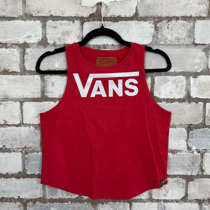 Red Vans Skater Brand Unwantee Tank Top upcycled by Unwantees, sustainable fashion made in great Britain from vintage graphic tshirt 