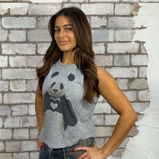 The cutest tank top in the world made from an upcycled graphic print tshirt, punk rock style street wear, athleisure wear, unwantees is a sustainable fashion brand, we take unwanted graphic tshirts otherwise destined for landfill and recycle clothing into vest tops for sports wear or leisure.  Refashioned band merch, racerback Sleeveless Top