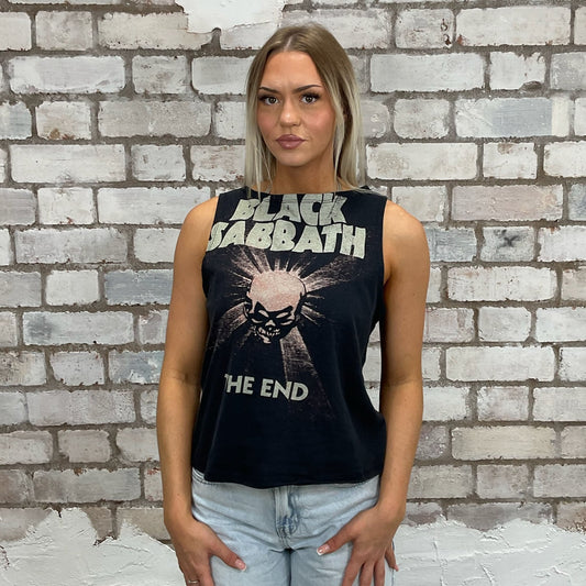 Black Sabbath Tank Top upcycled in the UK by Unwantees from a graphic tshirt, sustainable upcycled fashion with rock band style