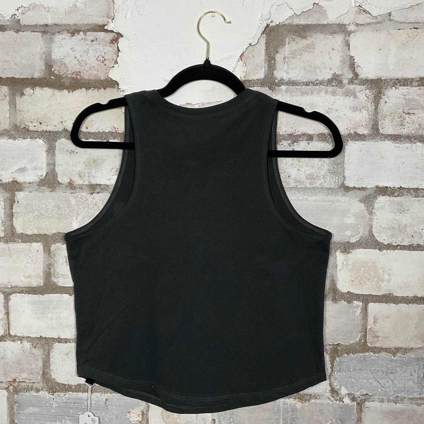 Rear View Black Sabbath Band merch graphics on black cotton Racerback Tank Top upcycled by Unwantees, sustainable fashion made in Great Britain from vintage graphic tshirt 