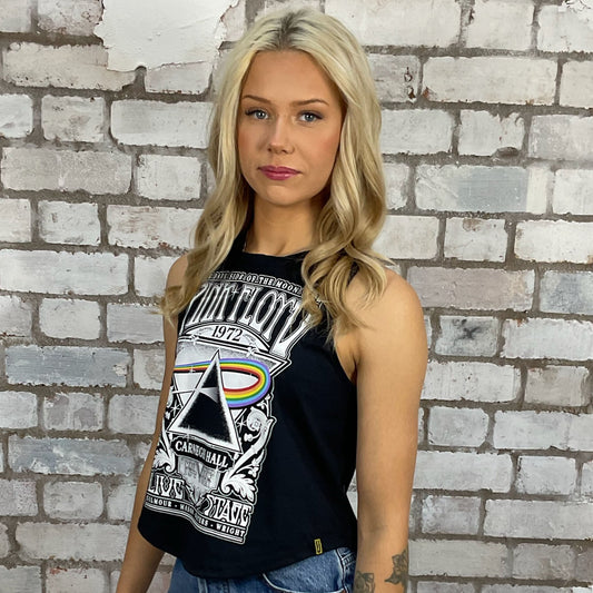 Pink Floyd Carnegie Hall 1972 Racerback tank top made from an upcycled graphic band tshirt, punk rock style street wear, athleisure wear, unwantees is a sustainable fashion brand, we take unwanted Y2K graphic tshirts otherwise destined for landfill and recycle clothing into vest tops for sports wear or leisure.  Refashioned band merch, Sleeveless Top