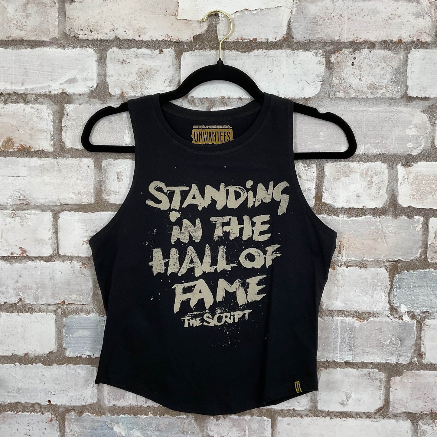 The Script Hal of Fame Racerback Unwantee Tank Top upcycled by Unwantees, sustainable fashion made in great Britain from vintage graphic tshirt 