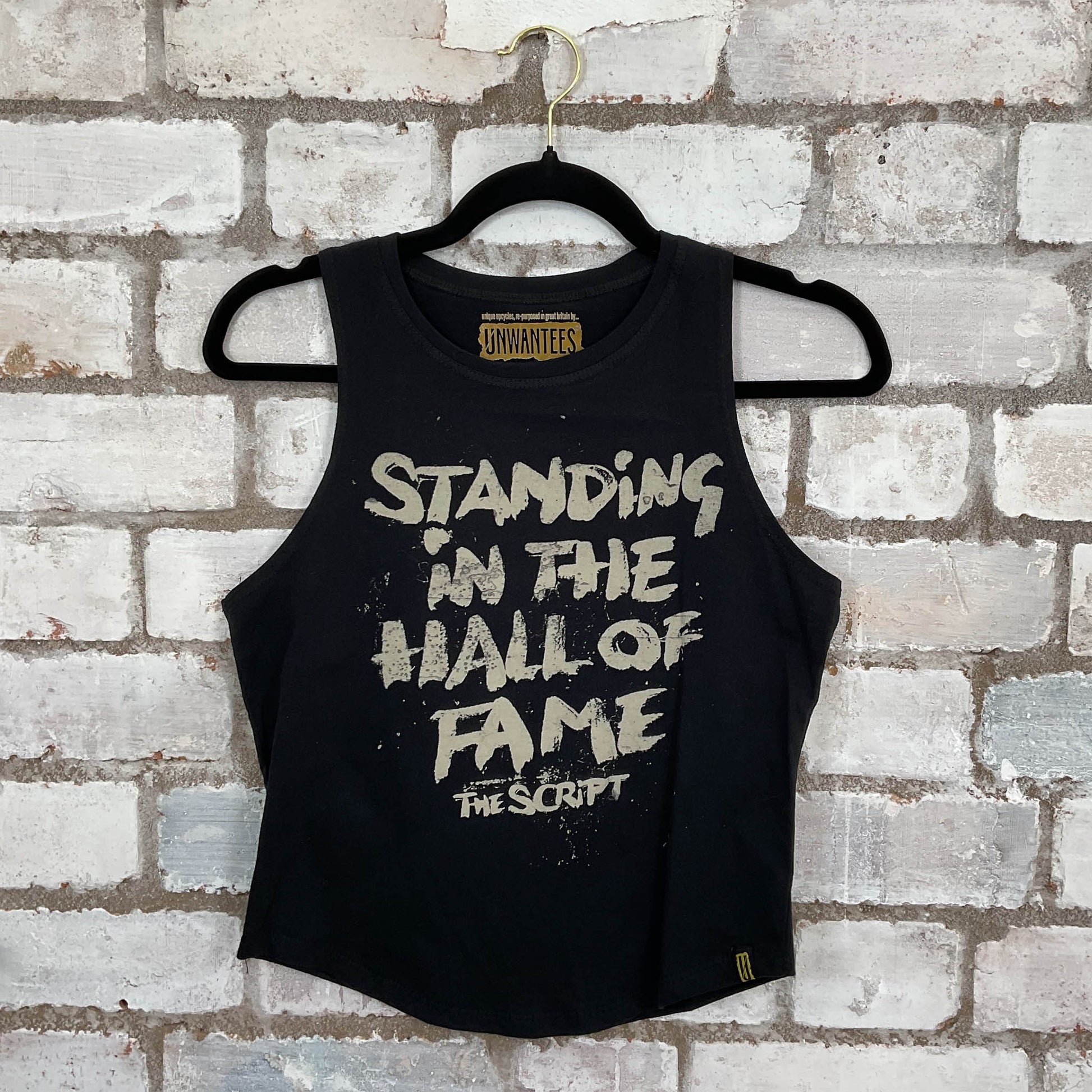 The Script Hal of Fame Racerback Unwantee Tank Top upcycled by Unwantees, sustainable fashion made in great Britain from vintage graphic tshirt 