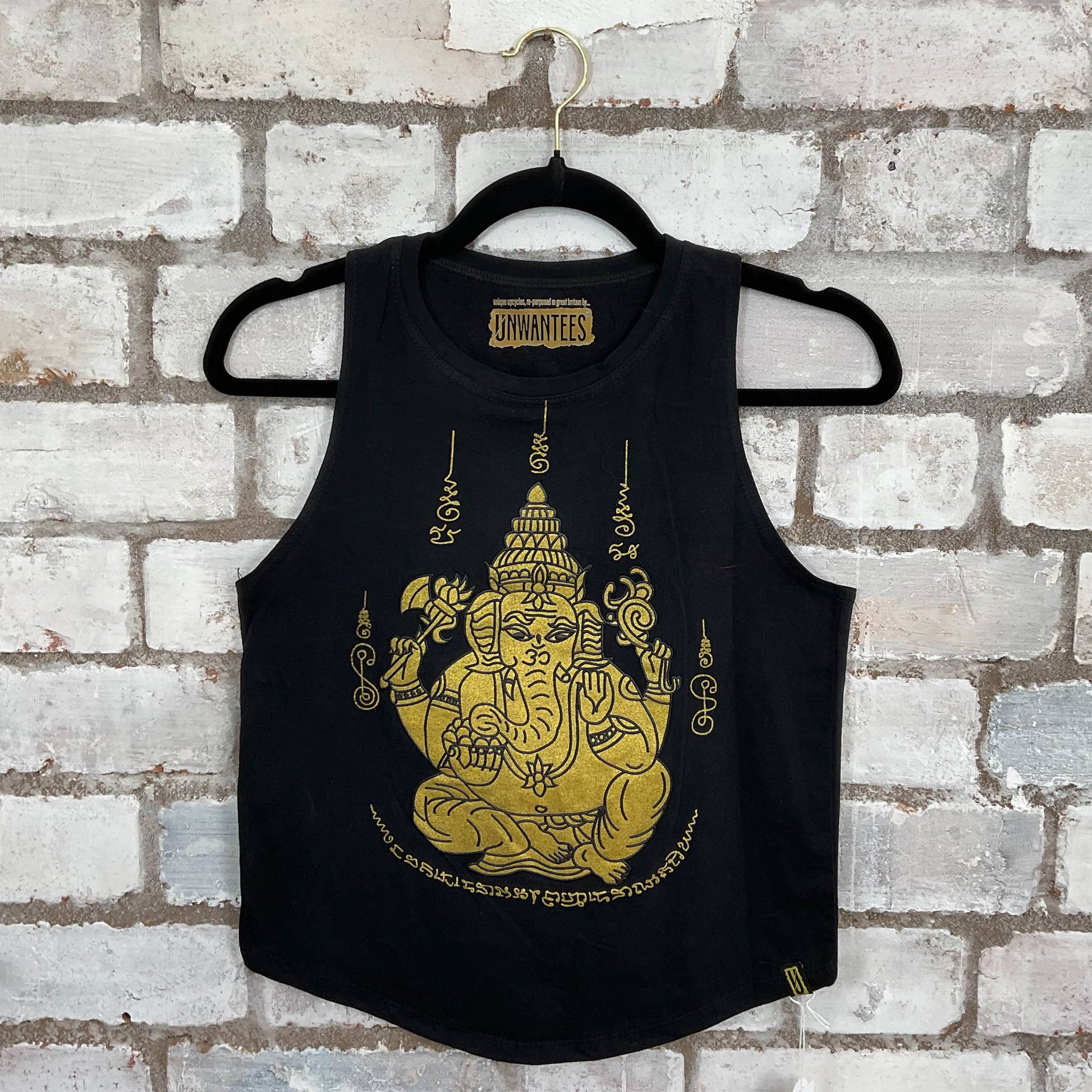 Ganesha Elephant Hindu God Racerback Unwantee Tank Top upcycled by Unwantees, sustainable fashion made in great Britain from vintage graphic tshirt 