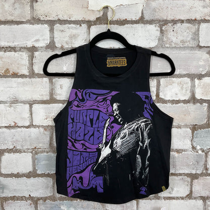 Purple Haze Jimi Hendrix Racerback Unwantee Tank Top upcycled by Unwantees, sustainable fashion made in great Britain from vintage graphic tshirt 