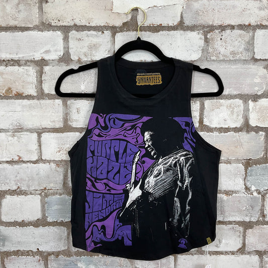 Purple Haze Jimi Hendrix Racerback Unwantee Tank Top upcycled by Unwantees, sustainable fashion made in great Britain from vintage graphic tshirt 