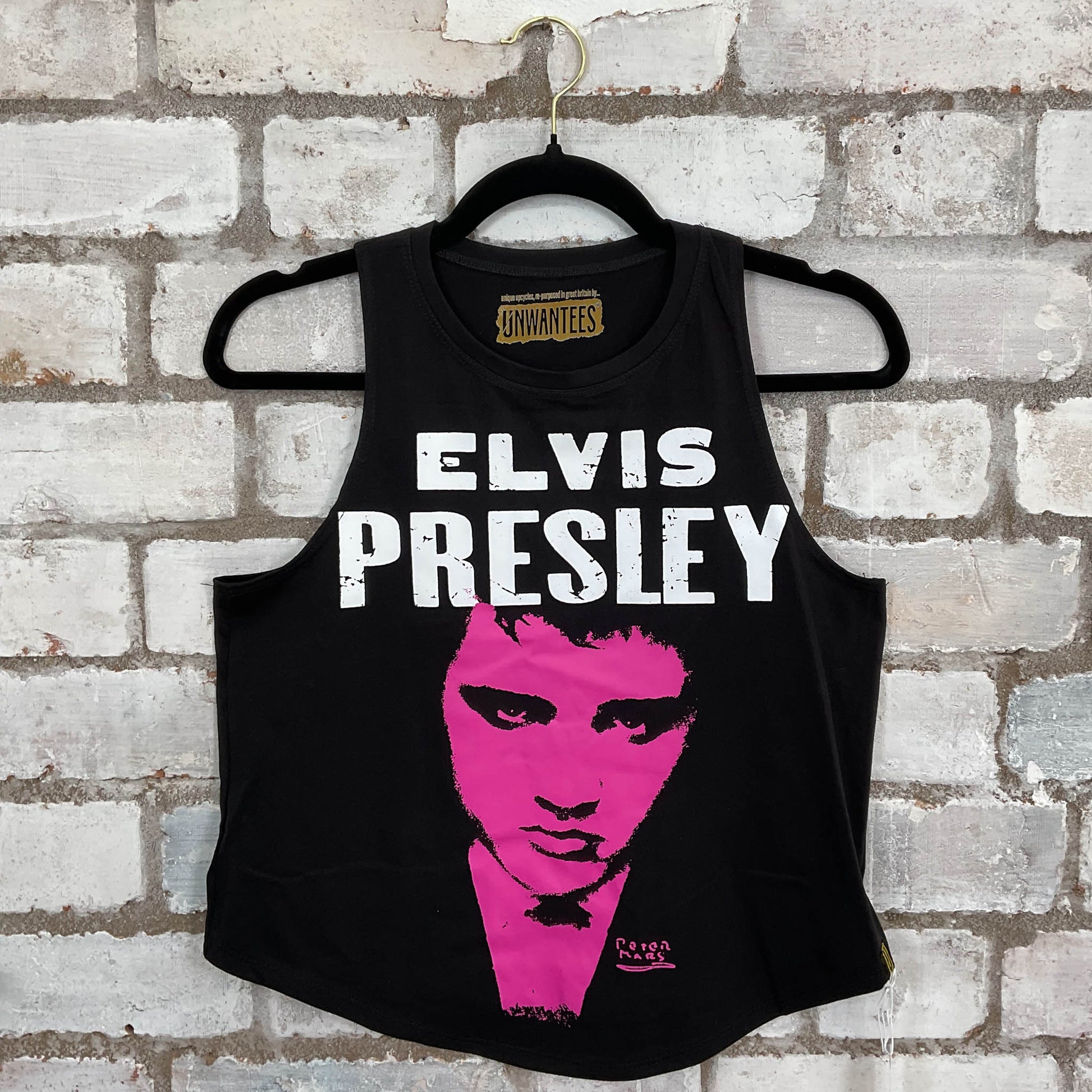 Elvis Presle Racerback Unwantee Racerback Tank Top upcycled by Unwantees, sustainable fashion made in great Britain from vintage graphic tshirt 
