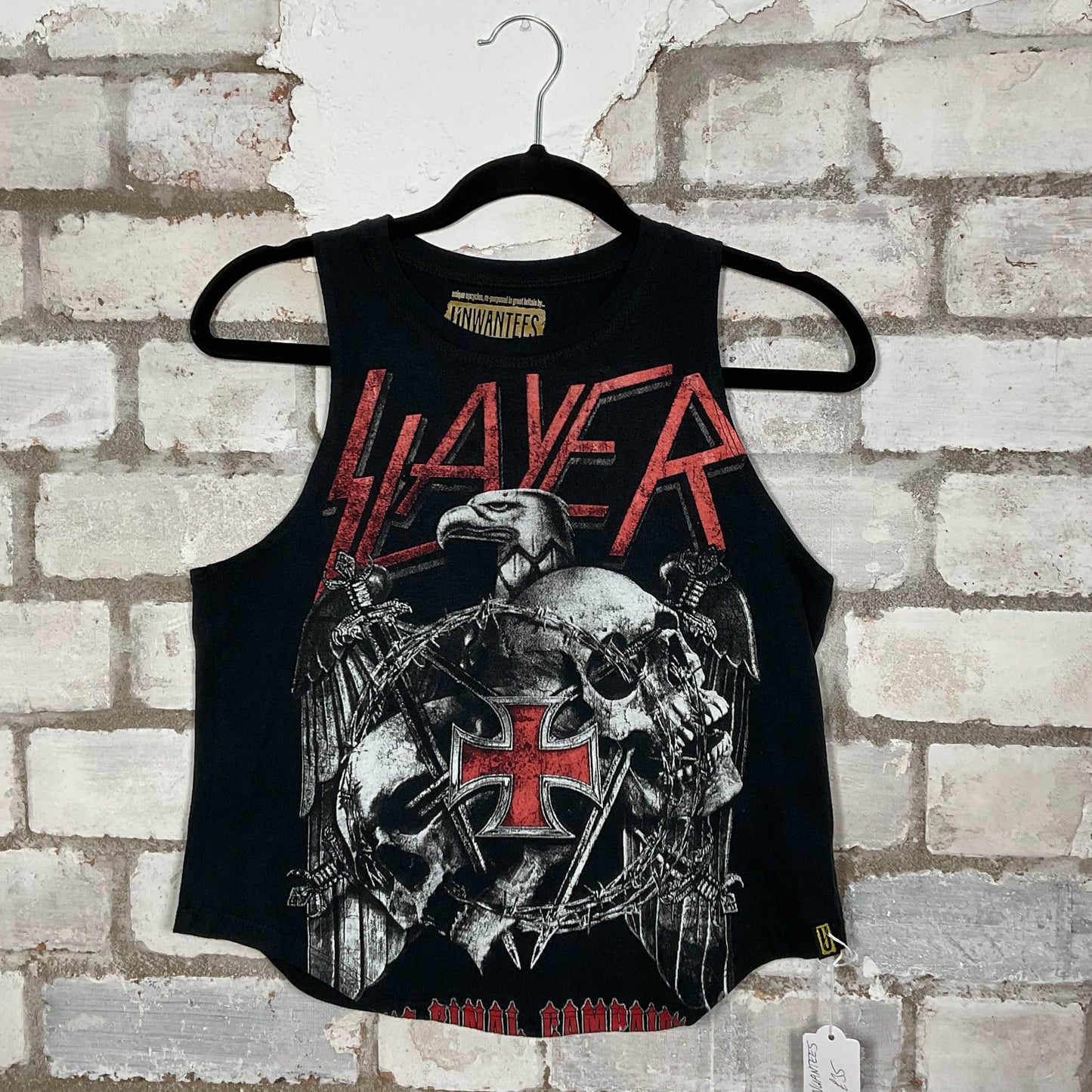 Slayer official Final World tour 2019 Double Sided merch graphics on black cotton Racerback Tank Top upcycled by Unwantees, sustainable fashion made in Great Britain from vintage graphic tshirt