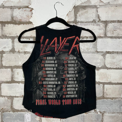 Rear View Slayer official Final World tour 2019 Double Sided merch graphics on black cotton Racerback Tank Top upcycled by Unwantees, sustainable fashion made in Great Britain from vintage graphic tshirt