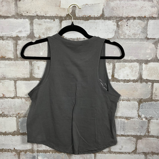 Rear view of Aerosmith Get Your Wings US Tour ‘74 Tour Vintage Double Sided Tshirt merch graphics on grey cotton Racerback Tank Top upcycled by Unwantees, sustainable fashion made in Great Britain from vintage graphic tshirt