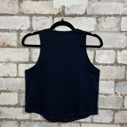 Rear View Blur Band Photo Tshirt merch graphics on blue cotton Racerback Tank Top upcycled by Unwantees, sustainable fashion made in Great Britain from vintage graphic tshirt 