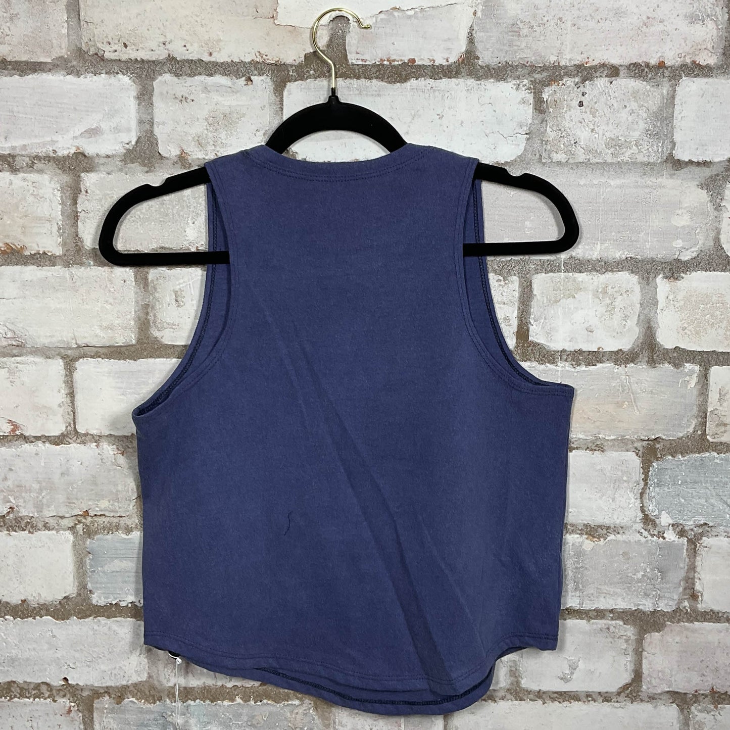 Rear View Lucky Number 8 Limited Edition graphic on blue cotton Racerback Tank Top upcycled by Unwantees, sustainable fashion made in Great Britain from vintage graphic tshirt