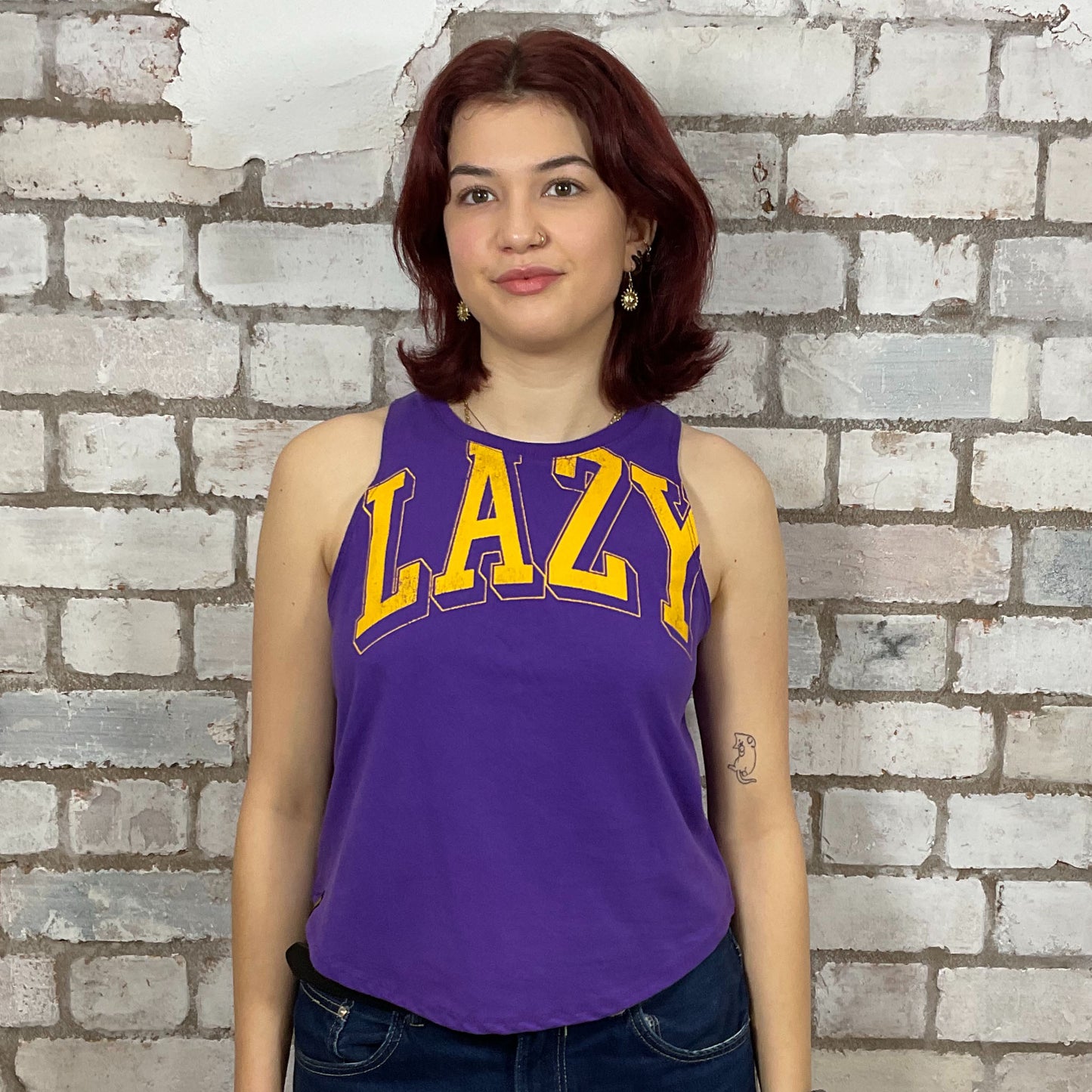 Lazy Varsity style tshirt upcycled by unwantees in the uk, one of a kind tank tops
