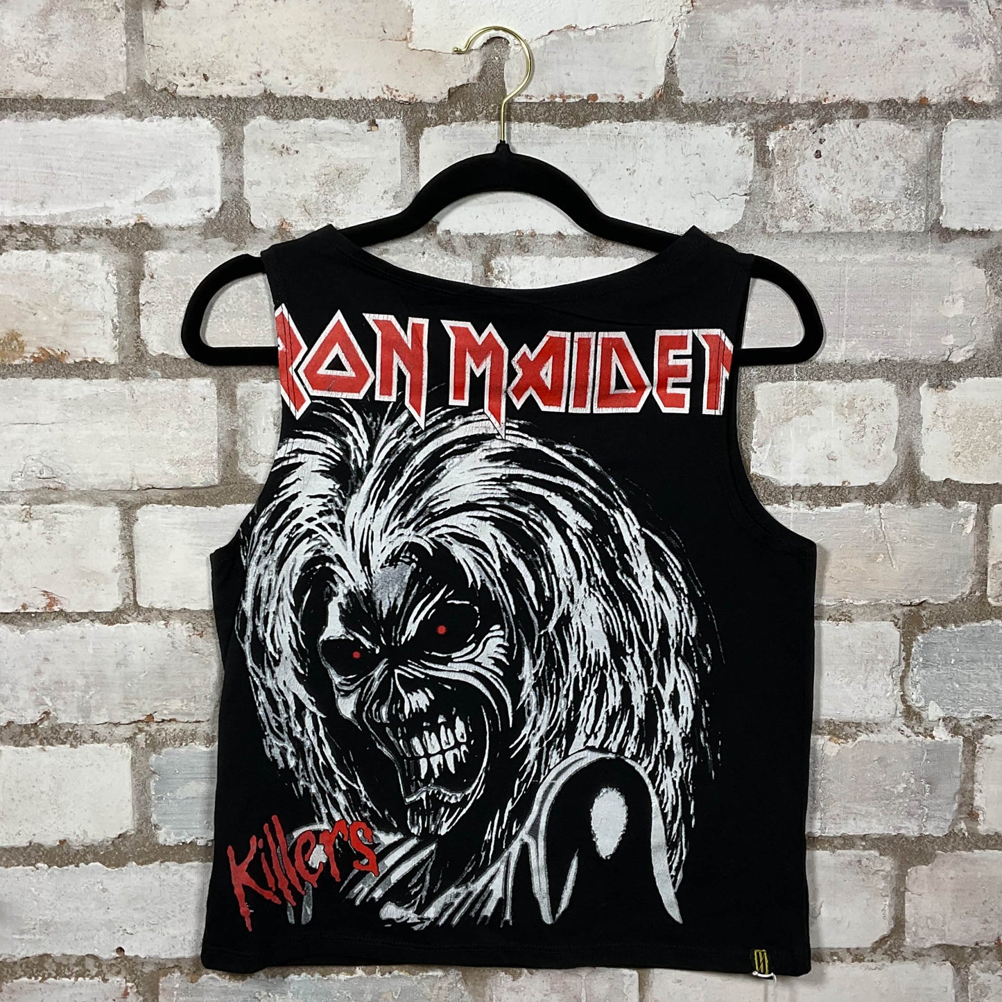Iron maiden Killers Slash Neck Black Tank Top upcycled by Unwantees, sustainable fashion made in great Britain from vintage graphic tshirt 