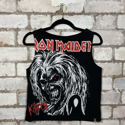 Iron maiden Killers Slash Neck Black Tank Top upcycled by Unwantees, sustainable fashion made in great Britain from vintage graphic tshirt 