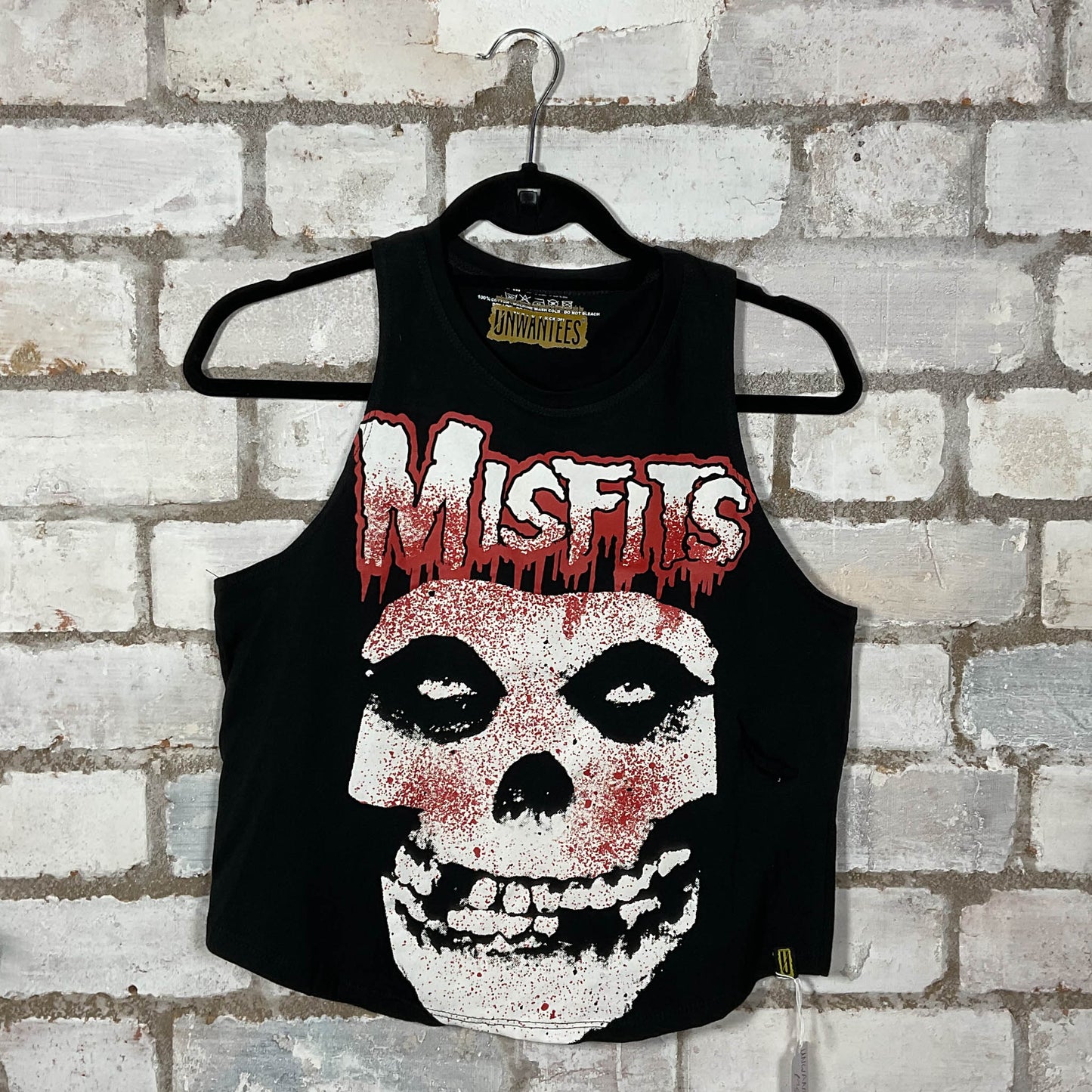 Misfits iconic logo blood splattered Racerback Tank Top upcycled by Unwantees, sustainable fashion made in great Britain from vintage graphic tshirt 