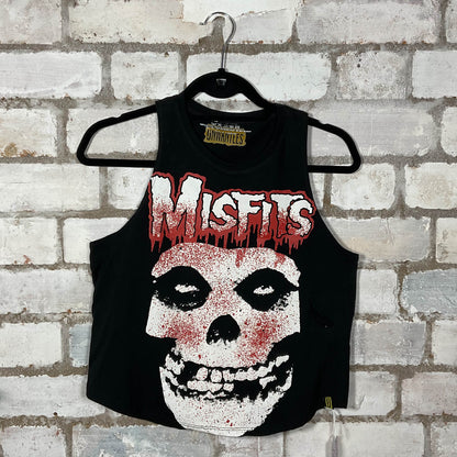 Misfits iconic logo blood splattered Racerback Tank Top upcycled by Unwantees, sustainable fashion made in great Britain from vintage graphic tshirt 