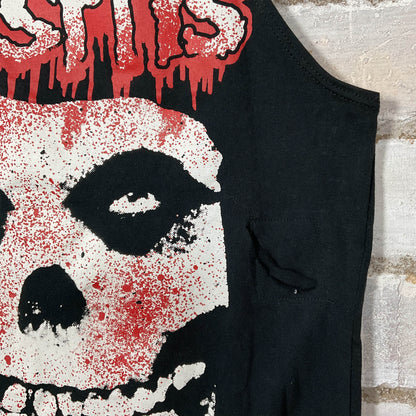 Back View Misfits iconic logo blood splattered Racerback Tank Top upcycled by Unwantees, sustainable fashion made in great Britain from vintage graphic tshirt 