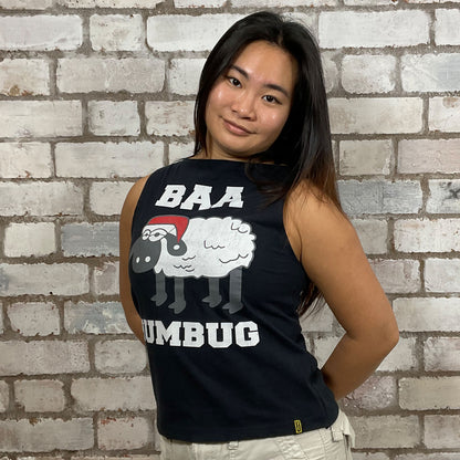 Christmas tank top made from upcycled Christmas graphic print tshirt.  An upcycle by Unwantees. Made in the UK, Sustainable fashion, streetwear, Th Christmas Sweater alternative