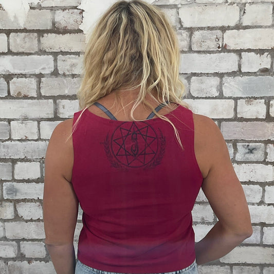 Slipknot, Deep Red Tank Top, Heavy Metal Vest, Slipknot merch, Up cycle by Unwantees, front and back printed top by Slipknot, anarchy tank top, slipknot nonagram