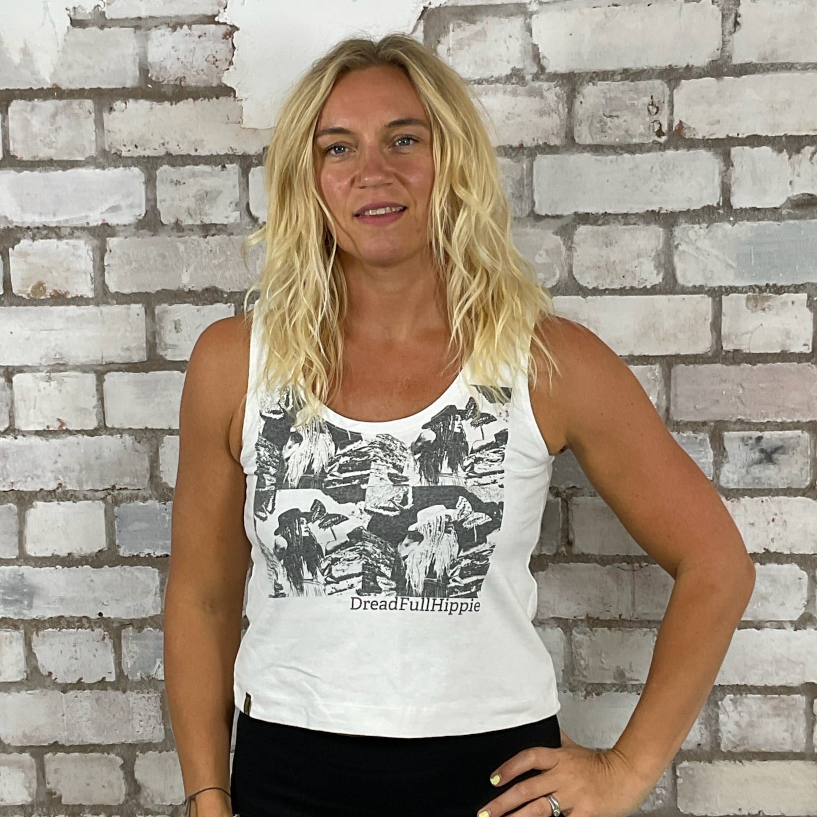 Black and white graphic vest top by Dread Full Hippie, tank top, upcycled tank graphic tshirt by Unwantees
