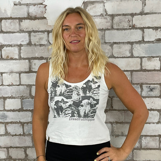 Black and white graphic vest top by Dread Full Hippie, tank top, upcycled tank graphic tshirt by Unwantees