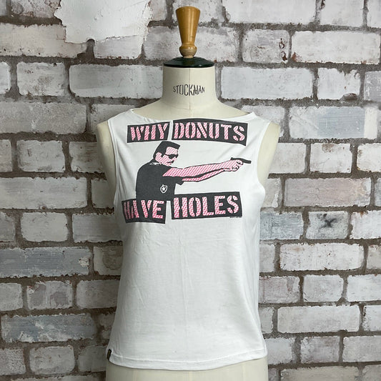 Lichtenstein style tank top, Donuts tank top, vest top, Unwantees, Donuts and cops, why do donuts have holes?