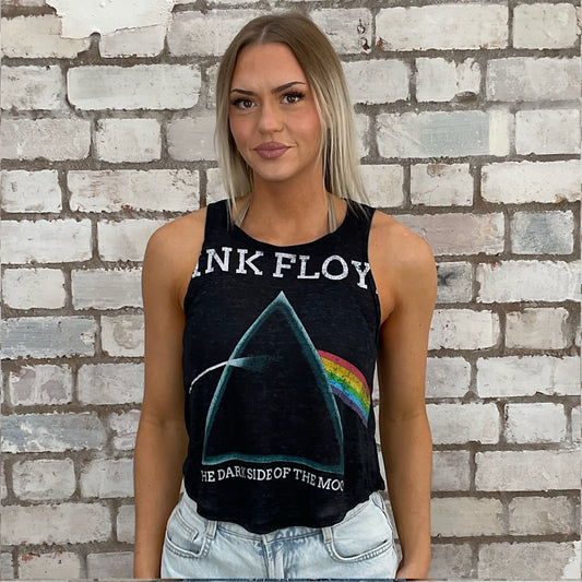 sustainable design, preloved pink floyd tshirt recycled into tank top by unwantees