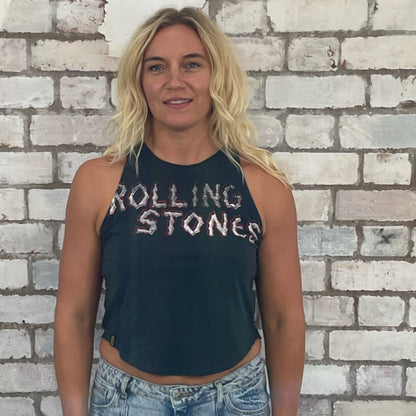 Rolling Stones front and back printed Tank Top by Unwantees, up cycled project by Unwantees, Recycled fashion by Unwantees.co.uk