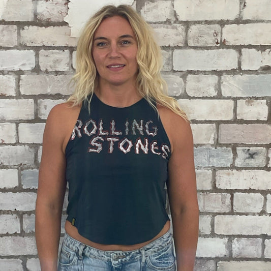 Rolling Stones front and back printed Tank Top by Unwantees, up cycled project by Unwantees, Recycled fashion by Unwantees.co.uk