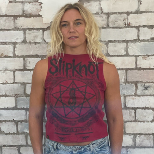 Slipknot, Deep Red Tank Top, Heavy Metal Vest, Slipknot merch, Up cycle by Unwantees, front and back printed top by Slipknot recycled by Unwantees
