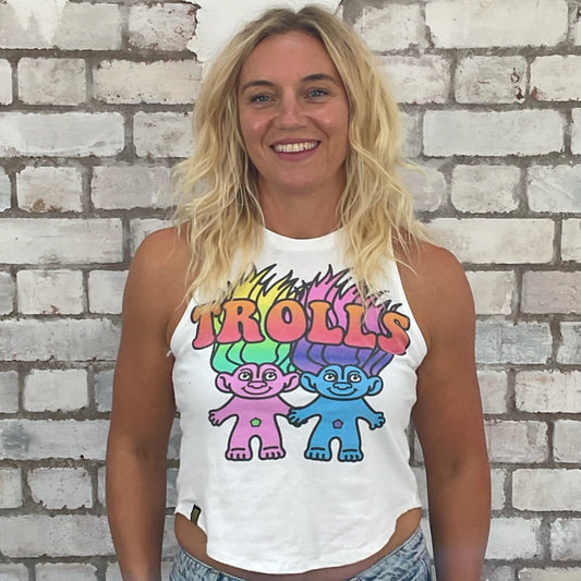 The Trolls Tank Top, Trolls Vest Top, 80s Tank, 80s print, Classic Trolls tshirt up cycle by Unwantees