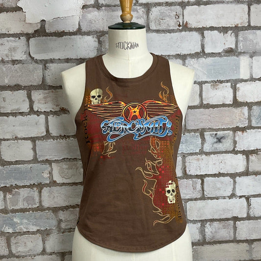 One-of-a-kind Aerosmith Rock 'N' Roll Rollercoaster graphic Racerback Unwantee tank top front view, upcycled, sustainable, made in Britain