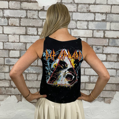 One-of-a-kind Def Leppard Hysteria Tour reversible graphic Slash Neck Unwantee tank top back view, upcycled, sustainable, made in Britain