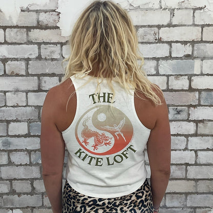 One-of-a-kind The Kite Loft graphic Racerback Unwantee tank top back view, upcycled, sustainable, made in Britain