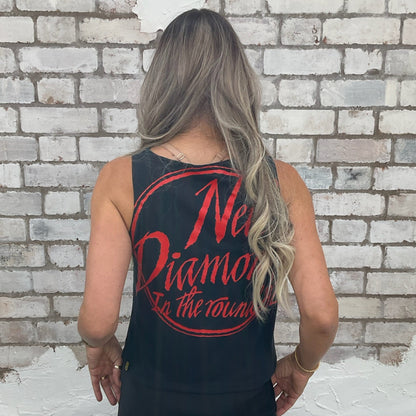 One-of-a-kind Neil Diamond In the Round Tour graphic Slash Neck Unwantee tank top back view, upcycled, sustainable, made in Britain