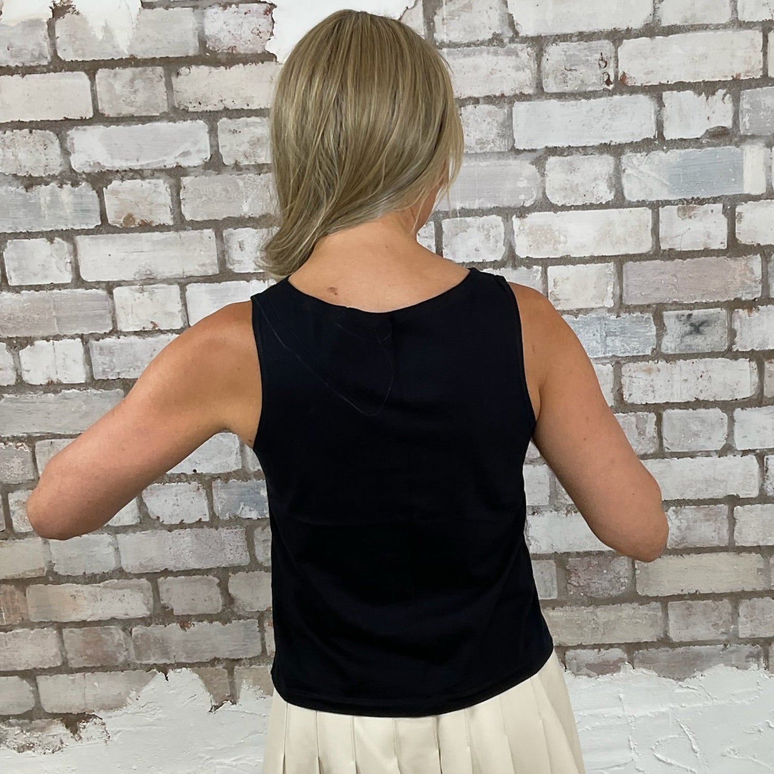 One-of-a-kind No Doubt Gwen Stefani graphic Slash Neck Unwantee tank top back view, upcycled, sustainable, made in Britain