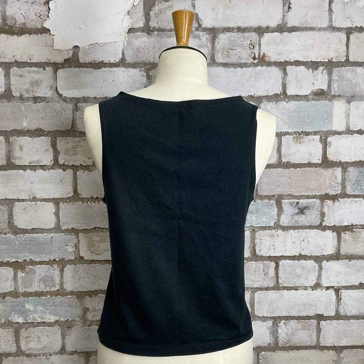 One-of-a-kind Status Quo graphic Slash Neck Unwantee tank top back view, upcycled, sustainable, made in Britain