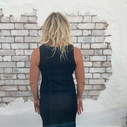 One-of-a-kind Tina Turner classic 1980s printed graphic Slash Neck Unwantee tank top back view, upcycled, sustainable, made in Britain